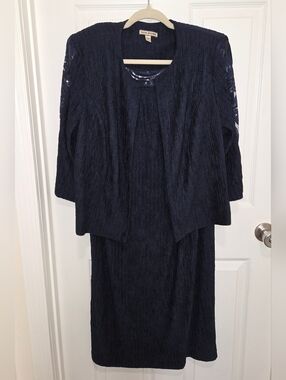 Maya Brooke Dress Suit Women's Sz 18W Embellished Neckline Jacket Set Crinkle